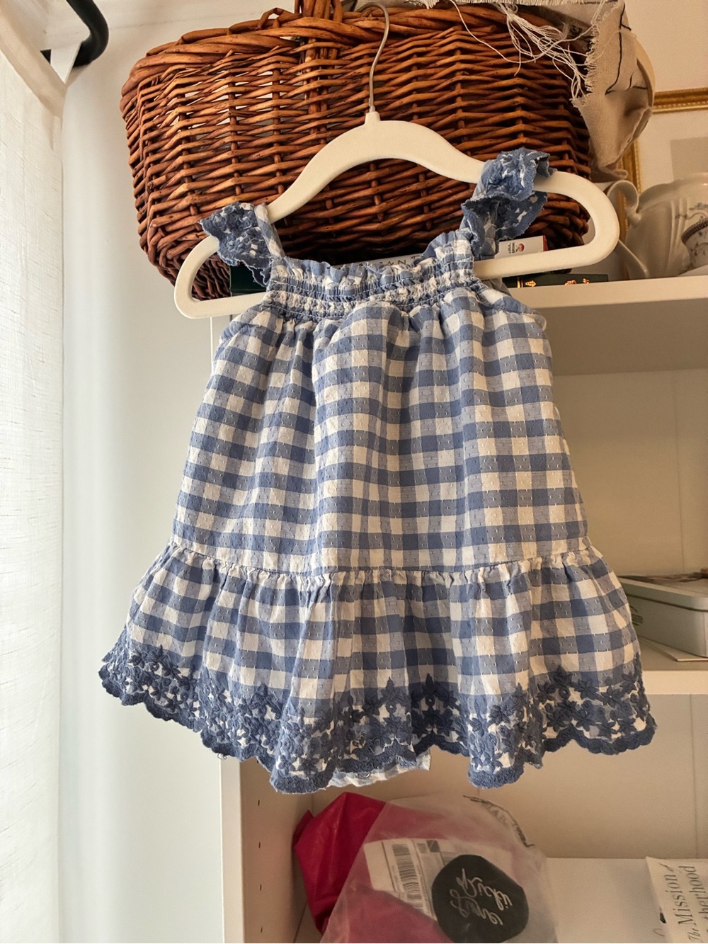 Shabby Chic Blue and White Gingham Ruffle Top